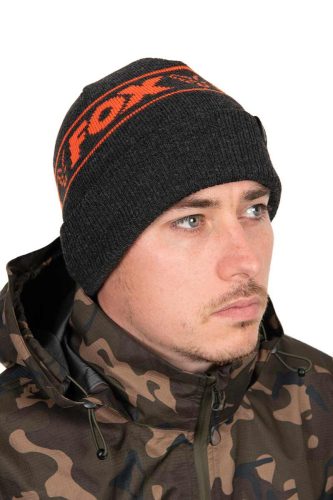 FOX COLLECTION Beanie Hat Black&Orange Sapka