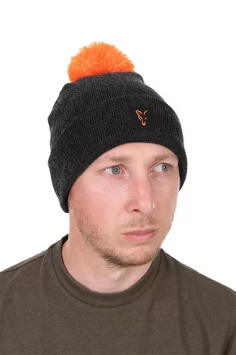 FOX COLLECTION Bobble Hat BLACK/ORANGE Sapka 